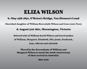Eliza Wilson Plaque Text